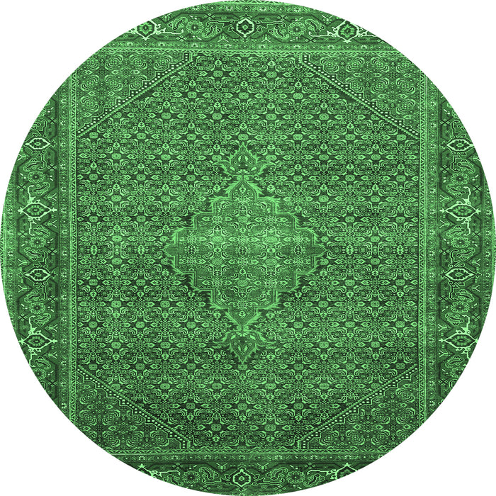 Round Persian Emerald Green Traditional Rug, tr1005emgrn