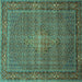 Square Machine Washable Persian Turquoise Traditional Area Rugs, wshtr1005turq