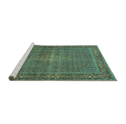 Sideview of Machine Washable Persian Turquoise Traditional Area Rugs, wshtr1005turq