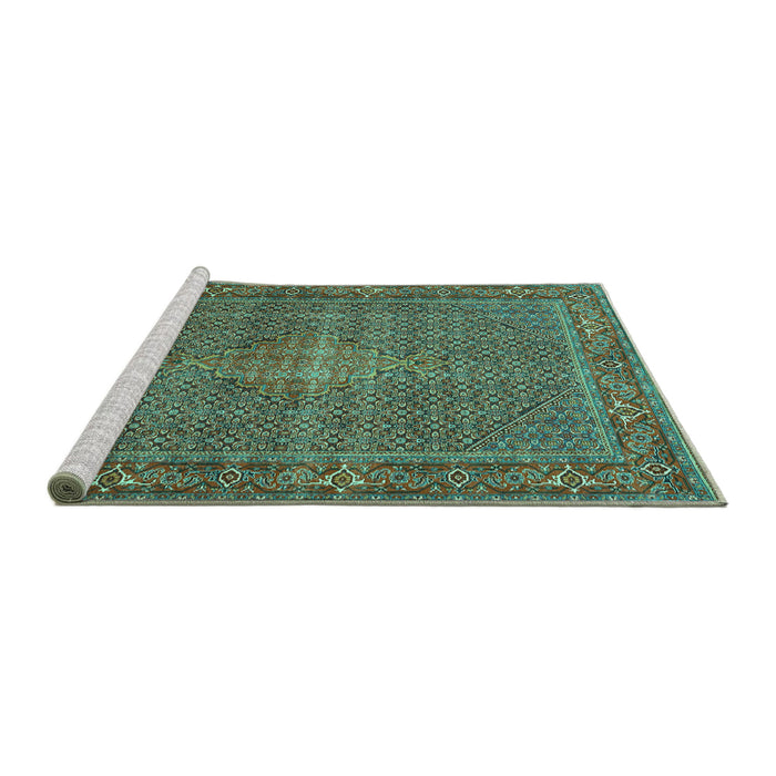 Sideview of Machine Washable Persian Turquoise Traditional Area Rugs, wshtr1005turq