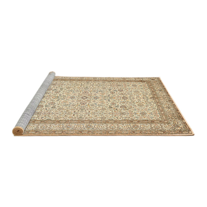 Sideview of Machine Washable Traditional Khaki Gold Rug, wshtr1006