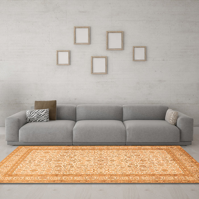 Machine Washable Persian Orange Traditional Area Rugs in a Living Room, wshtr1006org
