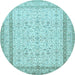 Round Machine Washable Persian Light Blue Traditional Rug, wshtr1006lblu