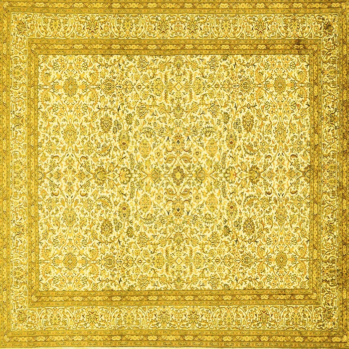 Square Machine Washable Persian Yellow Traditional Rug, wshtr1006yw