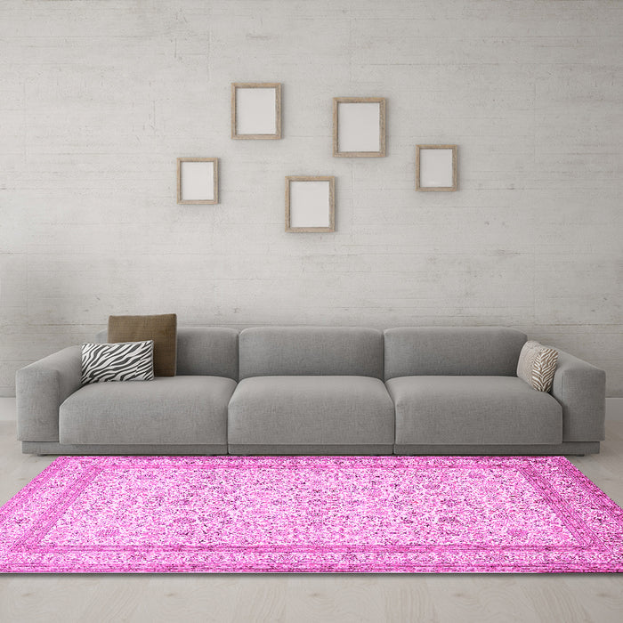 Machine Washable Persian Pink Traditional Rug in a Living Room, wshtr1006pnk