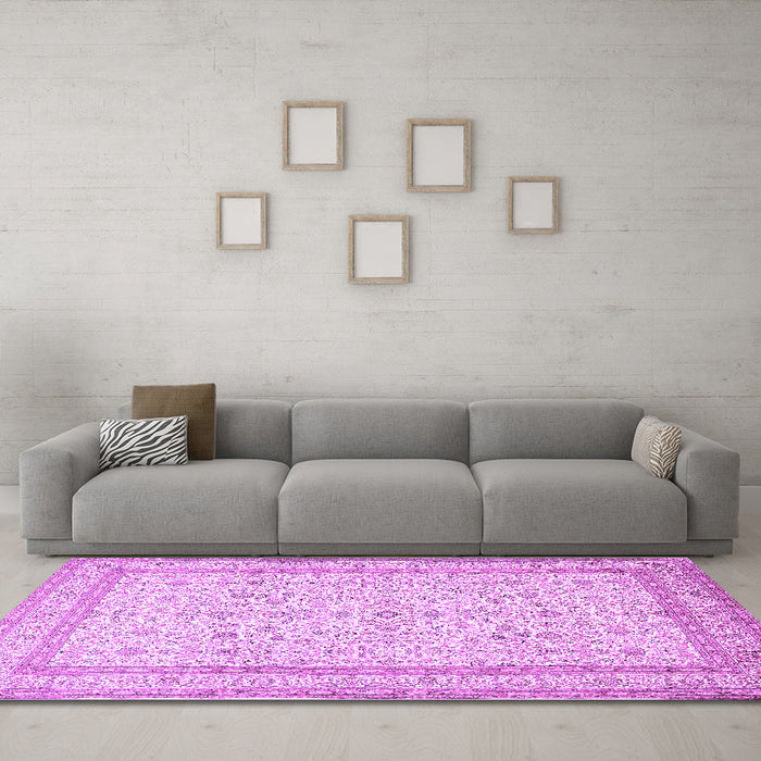 Machine Washable Persian Purple Traditional Area Rugs in a Living Room, wshtr1006pur