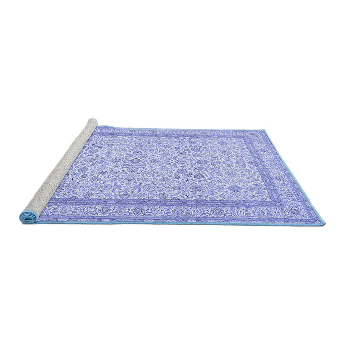 Sideview of Machine Washable Persian Blue Traditional Rug, wshtr1006blu