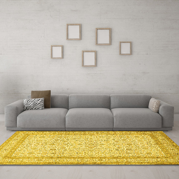Machine Washable Persian Yellow Traditional Rug in a Living Room, wshtr1006yw