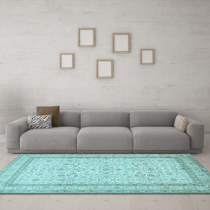Machine Washable Persian Light Blue Traditional Rug in a Living Room, wshtr1006lblu