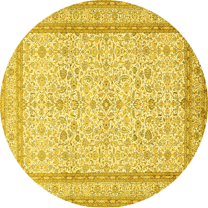 Round Machine Washable Persian Yellow Traditional Rug, wshtr1006yw