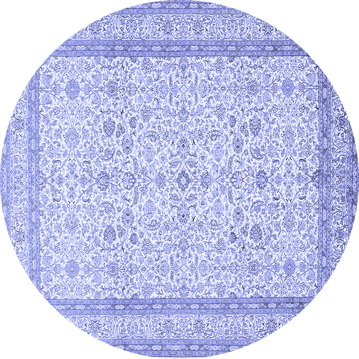 Round Machine Washable Persian Blue Traditional Rug, wshtr1006blu