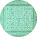 Round Machine Washable Persian Turquoise Traditional Area Rugs, wshtr1006turq