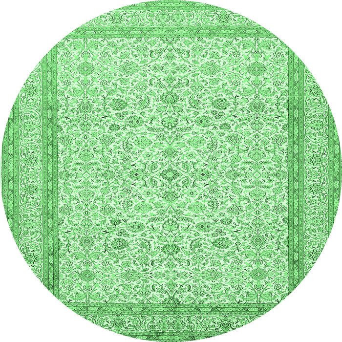 Round Machine Washable Persian Emerald Green Traditional Area Rugs, wshtr1006emgrn