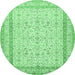 Round Machine Washable Persian Emerald Green Traditional Area Rugs, wshtr1006emgrn