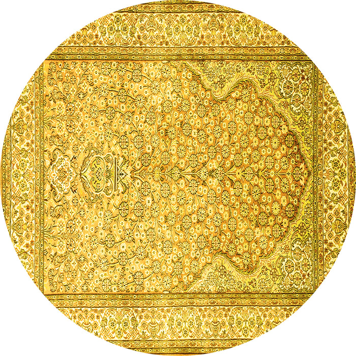 Round Machine Washable Persian Yellow Traditional Rug, wshtr1007yw