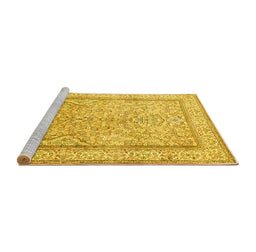 Sideview of Machine Washable Persian Yellow Traditional Rug, wshtr1007yw