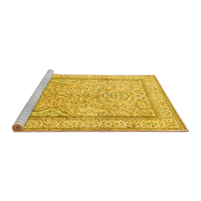 Sideview of Machine Washable Persian Yellow Traditional Rug, wshtr1007yw