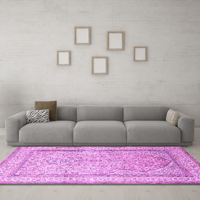 Machine Washable Persian Purple Traditional Area Rugs in a Living Room, wshtr1007pur