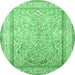 Round Machine Washable Persian Emerald Green Traditional Area Rugs, wshtr1007emgrn