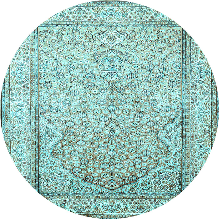 Round Machine Washable Persian Light Blue Traditional Rug, wshtr1007lblu