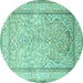 Round Persian Turquoise Traditional Rug, tr1007turq