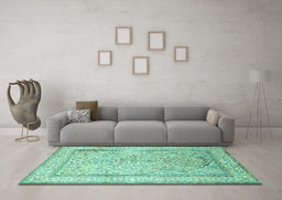 Machine Washable Persian Turquoise Traditional Area Rugs in a Living Room,, wshtr1007turq