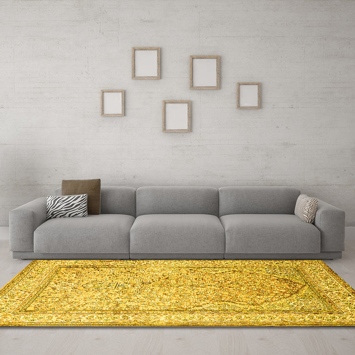 Machine Washable Persian Yellow Traditional Rug in a Living Room, wshtr1007yw