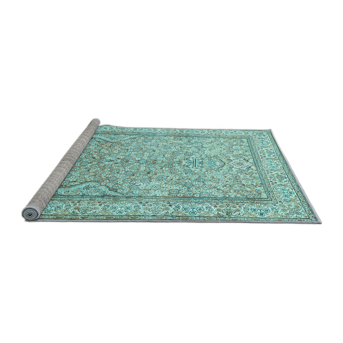 Sideview of Machine Washable Persian Light Blue Traditional Rug, wshtr1007lblu