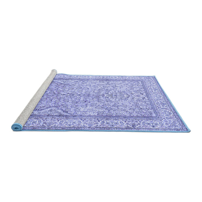 Sideview of Machine Washable Persian Blue Traditional Rug, wshtr1007blu