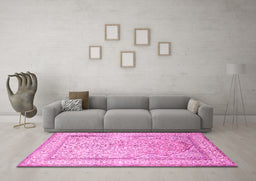 Machine Washable Persian Pink Traditional Rug in a Living Room, wshtr1007pnk