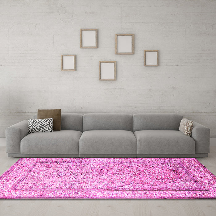 Machine Washable Persian Pink Traditional Rug in a Living Room, wshtr1007pnk