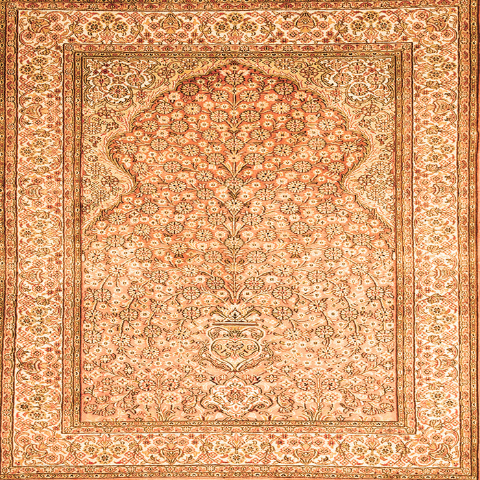 Round Machine Washable Persian Orange Traditional Area Rugs, wshtr1007org