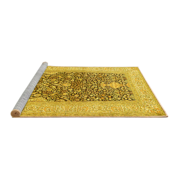 Sideview of Machine Washable Persian Yellow Traditional Rug, wshtr1008yw