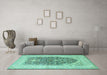 Machine Washable Persian Turquoise Traditional Area Rugs in a Living Room,, wshtr1008turq