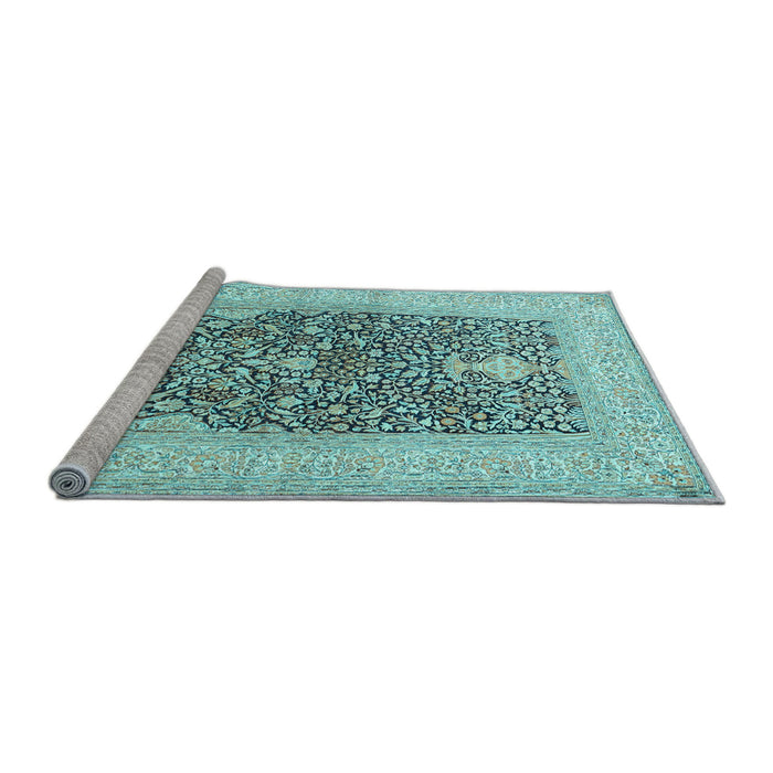 Sideview of Machine Washable Persian Light Blue Traditional Rug, wshtr1008lblu