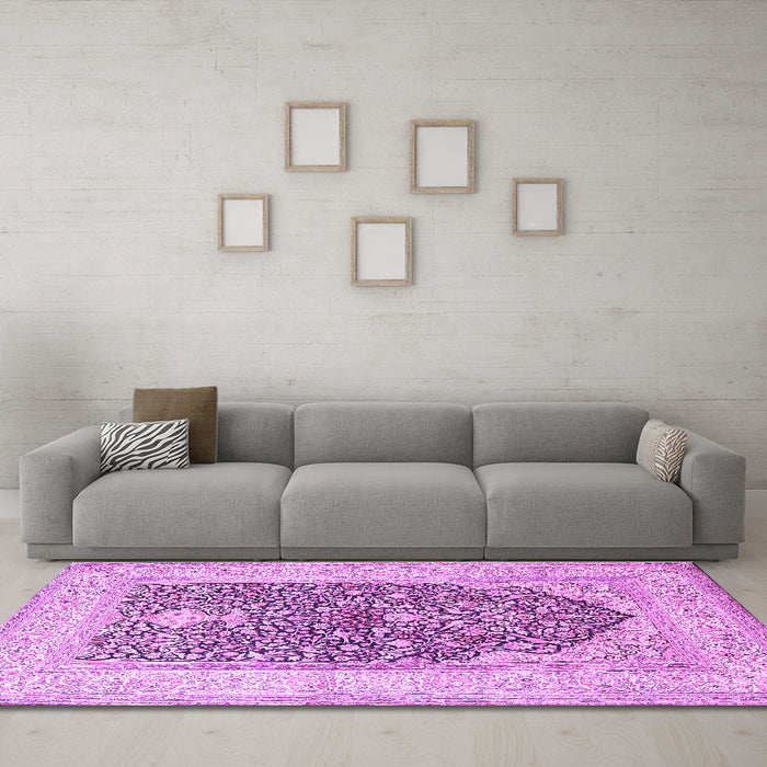 Machine Washable Persian Purple Traditional Area Rugs in a Living Room, wshtr1008pur