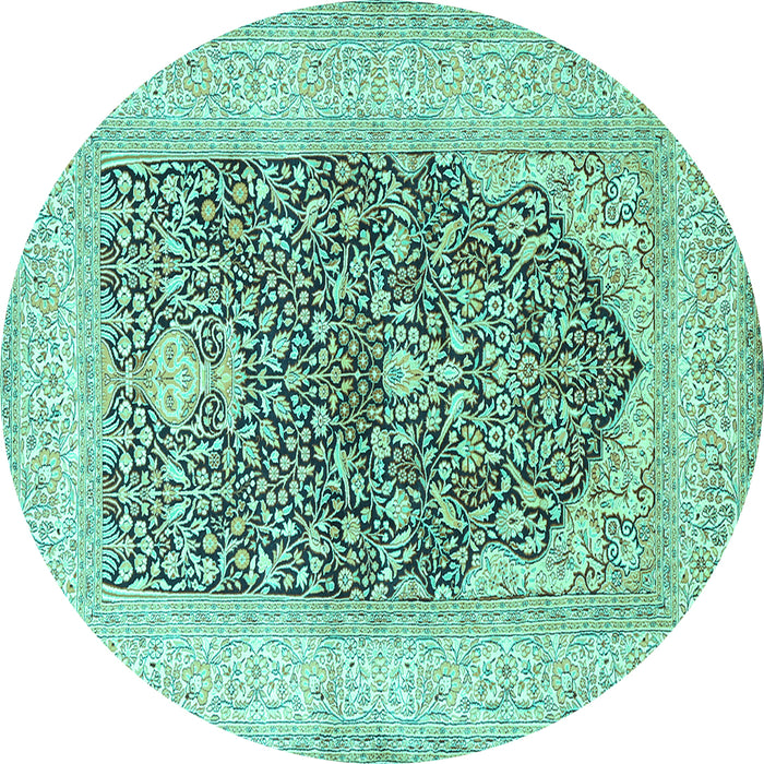 Round Persian Turquoise Traditional Rug, tr1008turq