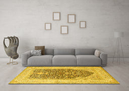Machine Washable Persian Yellow Traditional Rug in a Living Room, wshtr1008yw