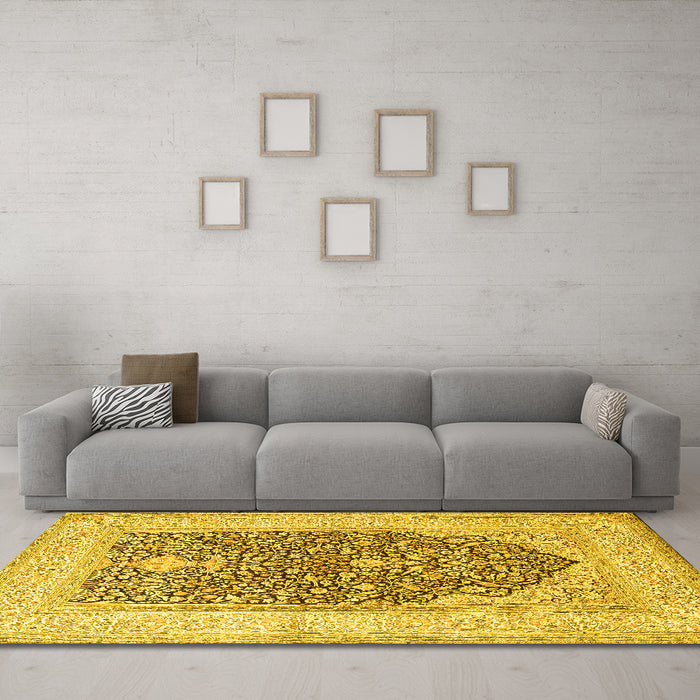 Machine Washable Persian Yellow Traditional Rug in a Living Room, wshtr1008yw