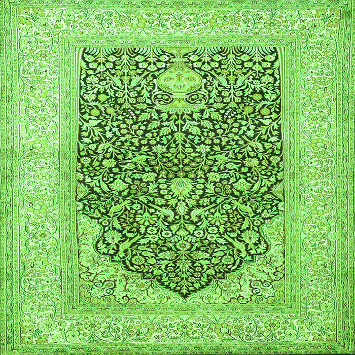 Round Machine Washable Persian Green Traditional Area Rugs, wshtr1008grn