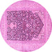 Round Machine Washable Persian Pink Traditional Rug, wshtr1008pnk