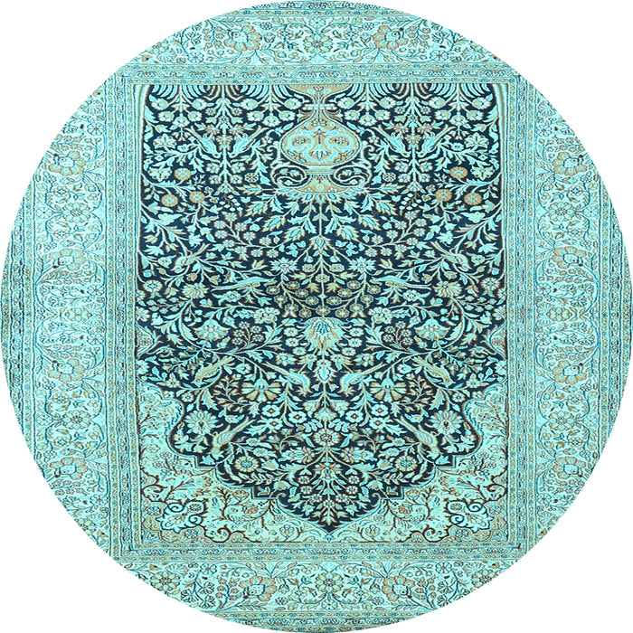 Round Machine Washable Persian Light Blue Traditional Rug, wshtr1008lblu