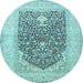 Round Machine Washable Persian Light Blue Traditional Rug, wshtr1008lblu