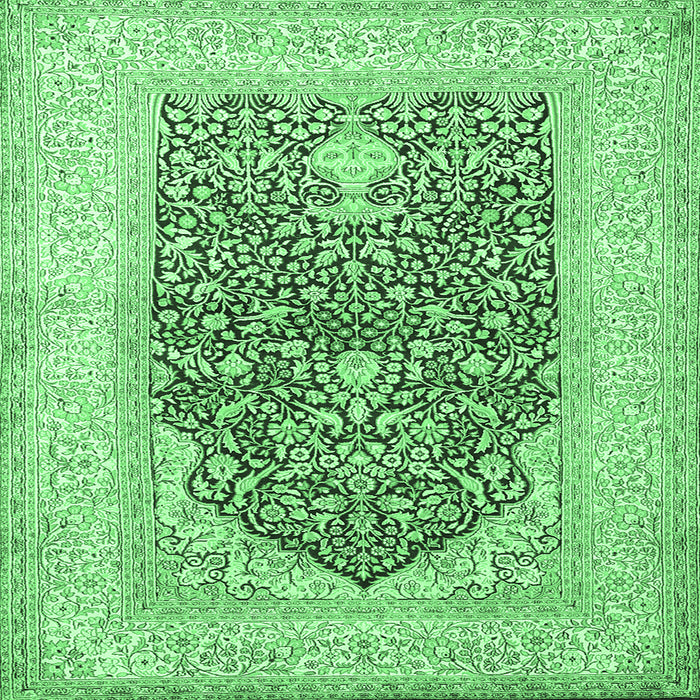 Square Machine Washable Persian Emerald Green Traditional Area Rugs, wshtr1008emgrn