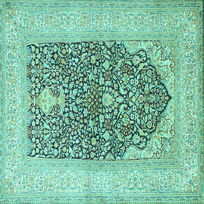 Square Machine Washable Persian Turquoise Traditional Area Rugs, wshtr1008turq