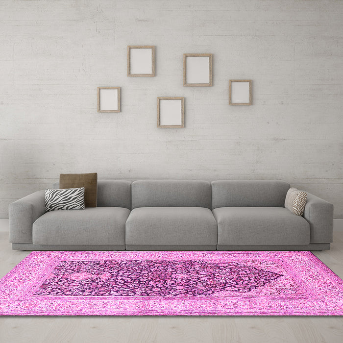 Machine Washable Persian Pink Traditional Rug in a Living Room, wshtr1008pnk