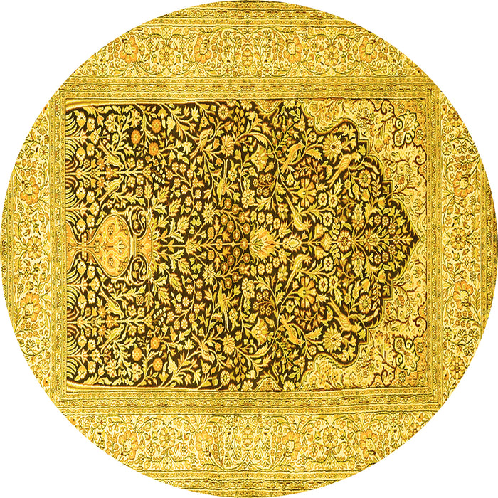 Round Machine Washable Persian Yellow Traditional Rug, wshtr1008yw