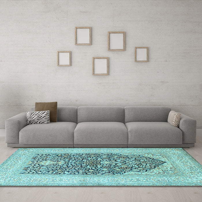 Machine Washable Persian Light Blue Traditional Rug in a Living Room, wshtr1008lblu