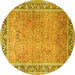 Round Persian Yellow Traditional Rug, tr1009yw