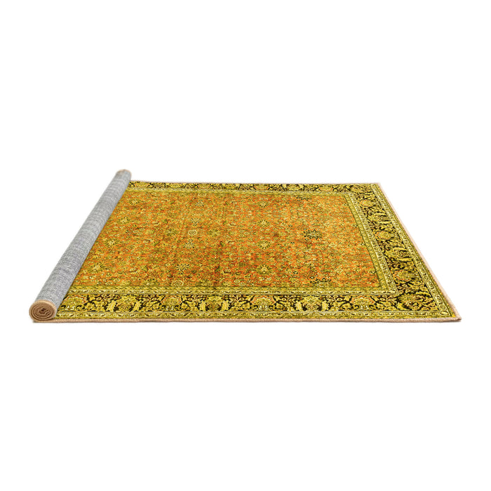 Sideview of Machine Washable Persian Yellow Traditional Rug, wshtr1009yw